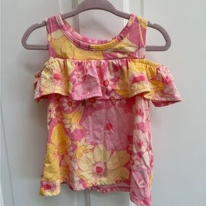 NWOT The Children's Place 2T Pink & Yellow Floral Tank Top Blouse Ruffle Detail